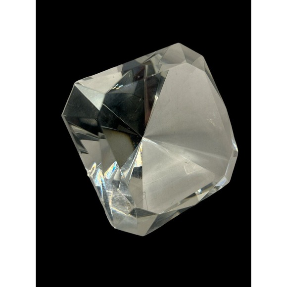 VINTAGE Signed Oleg Cassini 3" Crystal Glass Solitaire Diamond Paperweight - Picture 4 of 5